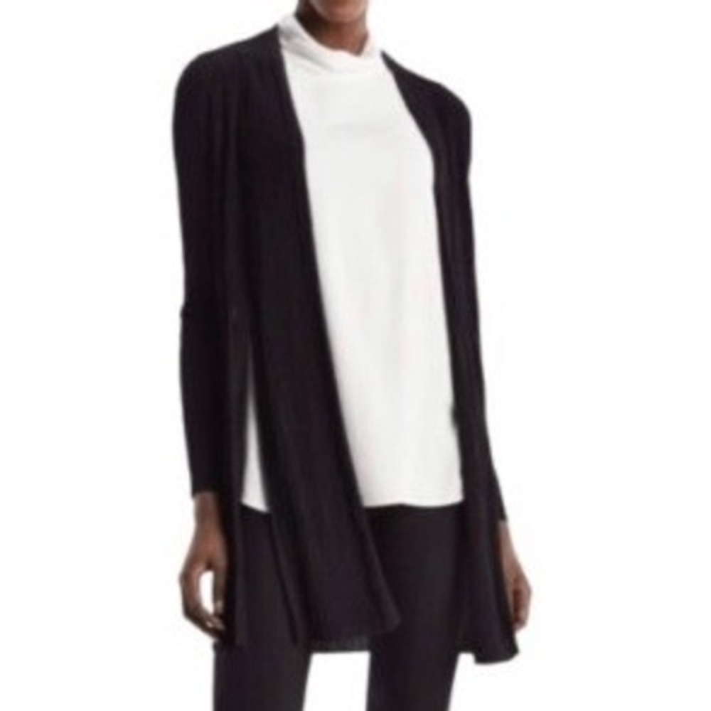 M.M. LaFleur Cardigan Women S Navy Blue Long Sleeve Side Slit Open Front Jersey